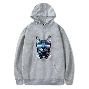 

Men's Clothing Hoodies Sweatshirts Music Blue Cat Printed Long Sleeve Women Hoodie Casual Female Hooded Tee Tops Sweatshirt