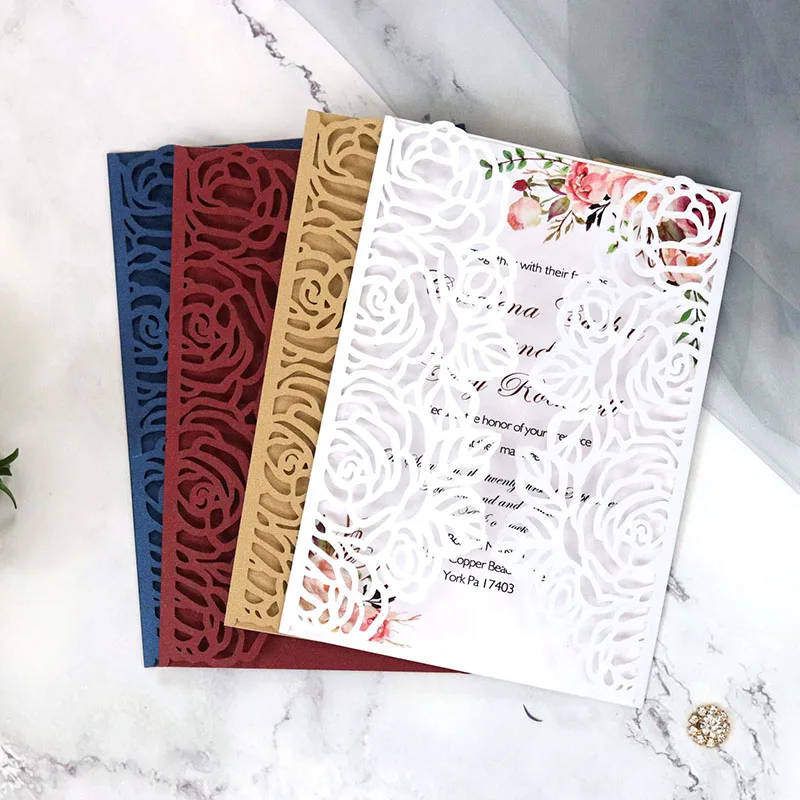 

100pcs European Laser Cut Rose lace Wedding Invitations Card Greeting Card Valentine's Day Birthday Wedding Party Favor Supplies