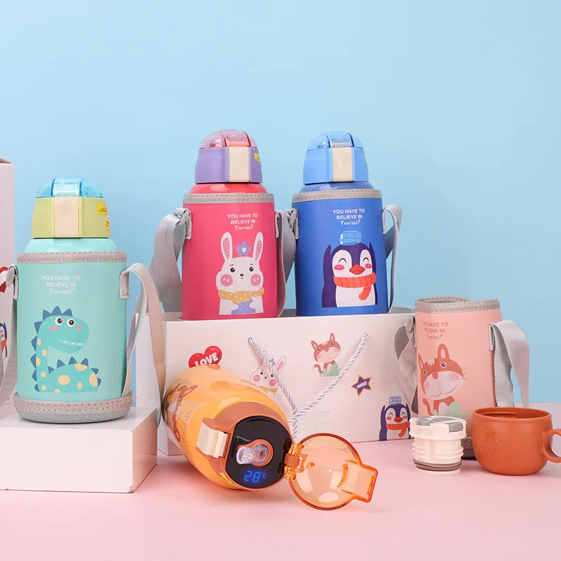 

New Style Children Smart Insulated Cup Outdoor Sports Belt Straw Kettle Creative Portable Glass