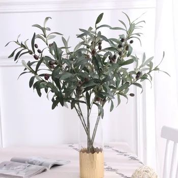 

3 Pieces Olive Branch Artificial Plants With Fake Fruits Silk Leaves 77cm Long for Home Garden Decor Party Wedding Decorations