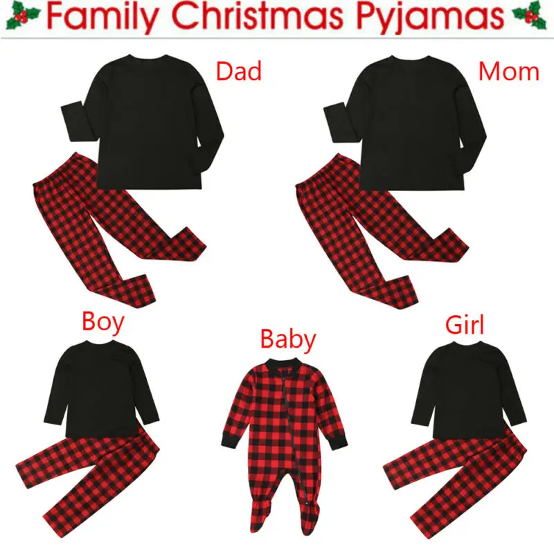 PUDCOCO Adults Baby Kids Christmas Family Matching Pajamas Set Sleepwear Xmas Plaid Nightwear Outfits 2Pcs/set 2