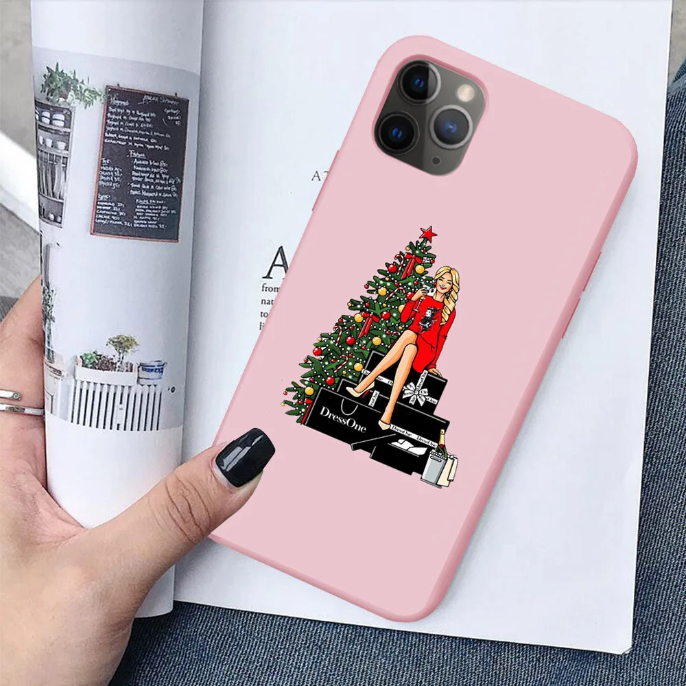 Счастливый новогодний мягкий чехол принцессы для девочек конфетно-розовый для iPhone 11 Pro MAX 6 7 8Plus SE 5s MAX XR XS X Санта Клаус Снежная накладка олень - Цвет: TPU
