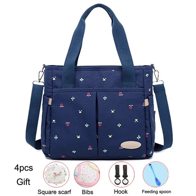 Сумка для детских подгузников, уличная сумка для мамы, сумка для коляски, большая емкость, изоляционная сумка для кормления, сумка для подгузников из полиэстера, Органайзер - Цвет: blue floral