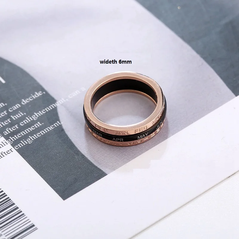 Модное кольцо для лица из титановой стали, вращающийся календарь, римское кольцо с цифрами, розовое золото,, кольца