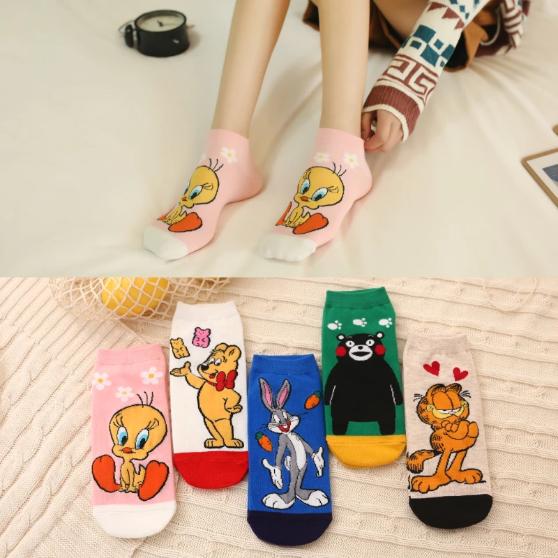 

Happy Socks Womens No Show Socks NonSlip Printed Cartoon Image Bunny Garfield Weetybird Funny Socks Mens Fashion Summer Popular