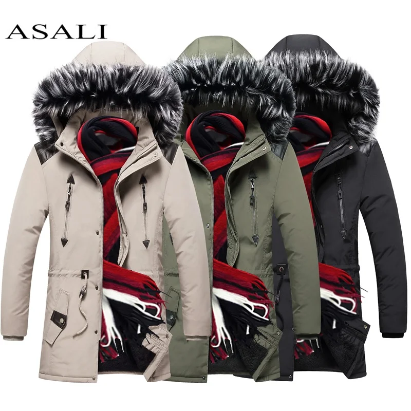  2019 Winter Jacket Men Long Fur Collar Hooded Parka for Men Thick Warm Army Military Tactical Windp