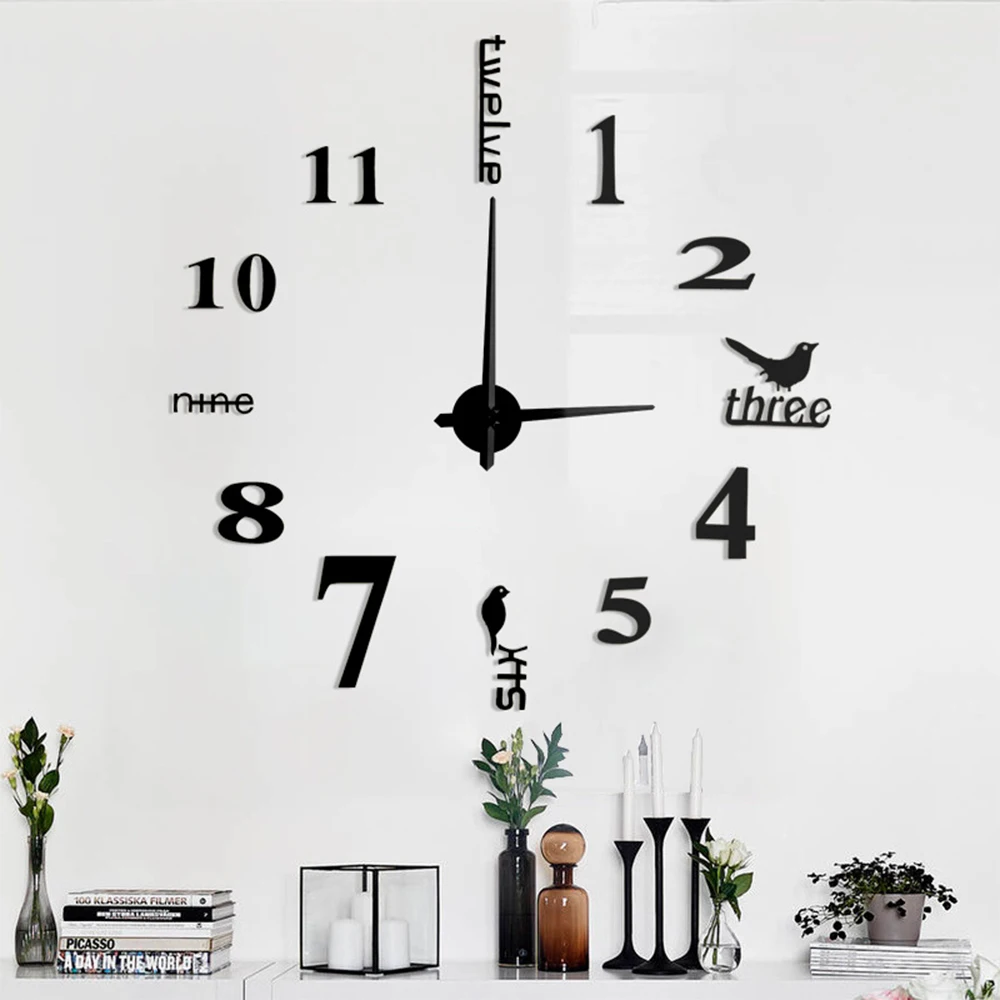 Nordic New Style Large 3D Wall Clock Mirror Wall Stickers Creative DIY Clocks Removable Art Decal Sticker Living Room Home Decor 2