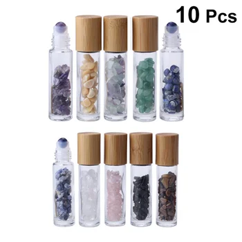 

10pcs Roller Bottles Refillable Glass Gemstones Bamboo Lids 10ml Sample Container