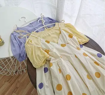 

2020 Summer Dress Set Women O Neck Chiffon Pullover Blouse+polka Dot Printed Loose Dresses Bm Style 4 Colors Sets Female