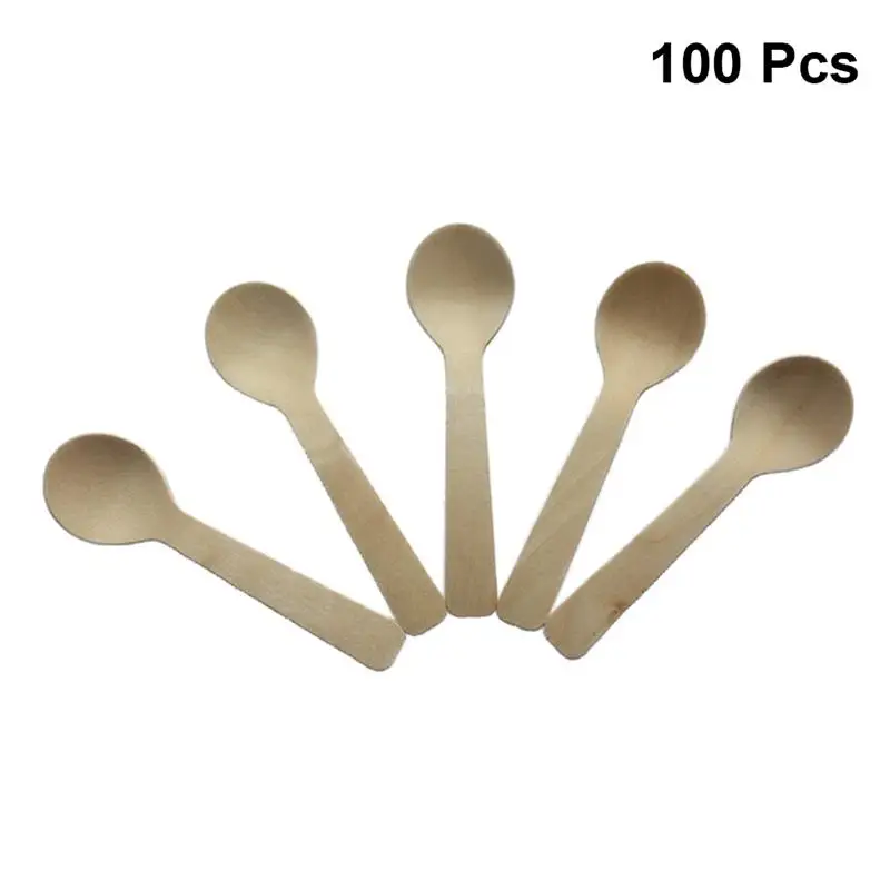 

100 pcs Wooden Disposable spoon Sampling Tasting Spoons Party Supplies for Dessert Pudding