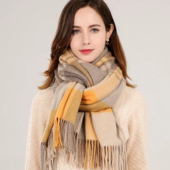

Women 100% Lamb Wool Scarf Winter Brand 2019 Thicken Warm Shawls and Wraps Plaid Echarpe Pashmina Blanket Wool Scarves Foulard