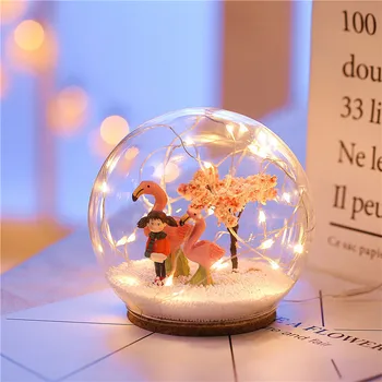 

Christmas Crystal Glass Ball Led Light Xmas Tree Snowflake Deer Birthday Wedding Office Table Decor Lamp Gift Snow Globe Glass