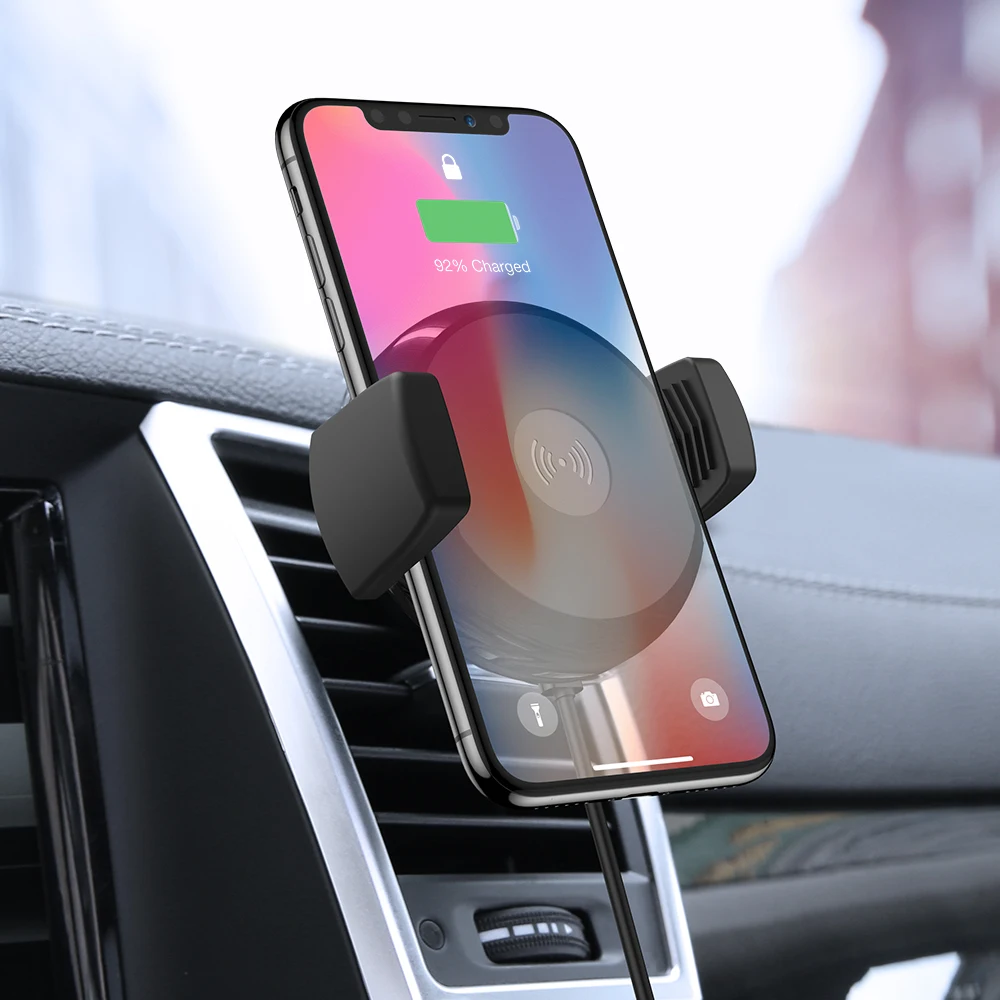 KISSCASE автомобильное беспроводное зарядное устройство держатель телефона для iPhone XR XS Max X samsung Note 10 Plus 10 9 8 10W Быстрый держатель для телефона в автомобиле - Цвет: Black