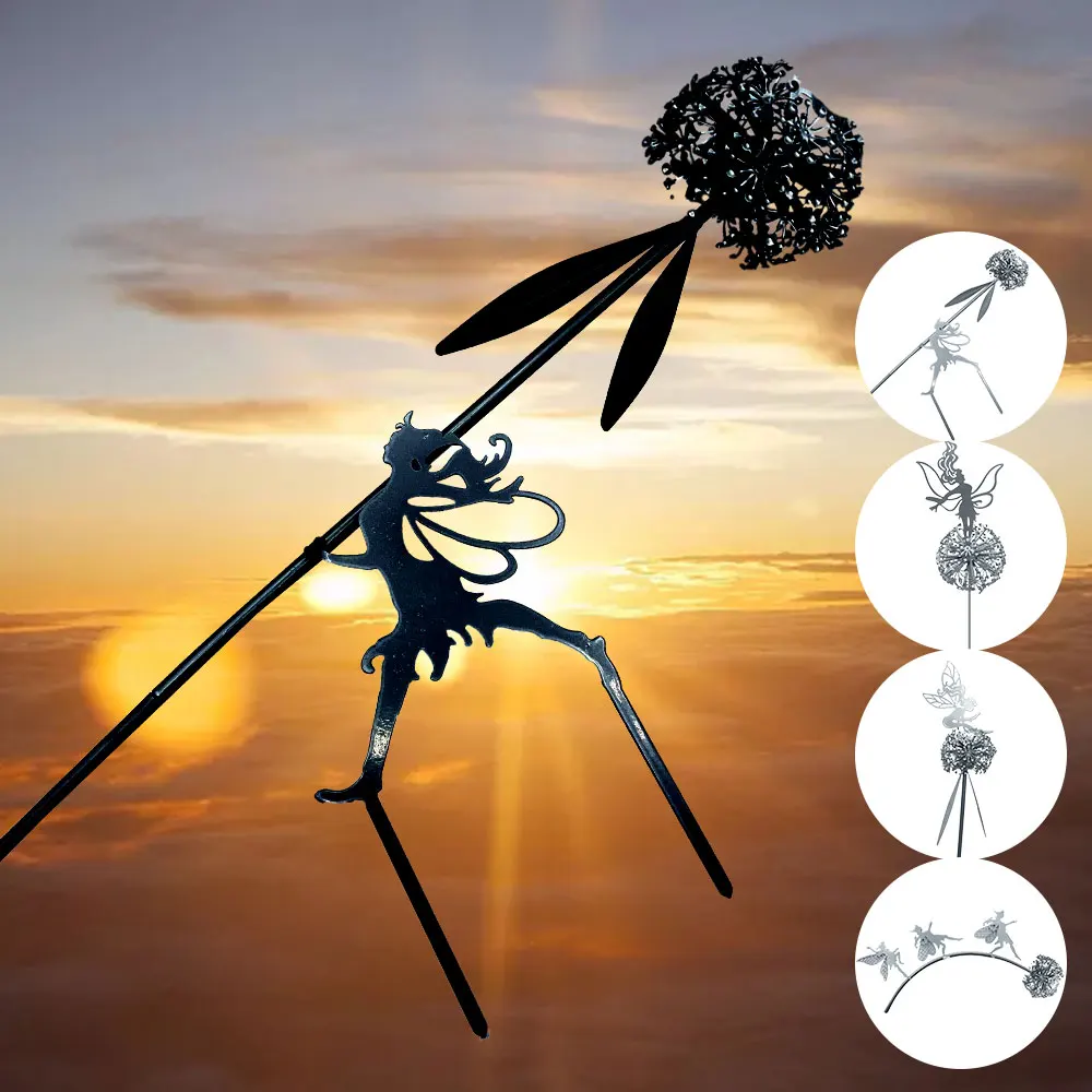 

Fairy Garden Stakes Art Elf Silhouette Ornament Decorative Outdoor Together Sculptures Statues Fairies and Dandelions Dance