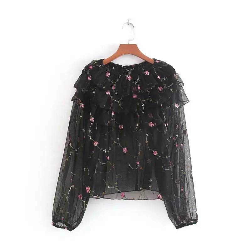 

CC43-9327 European and American fashion tulle chiffon blouse