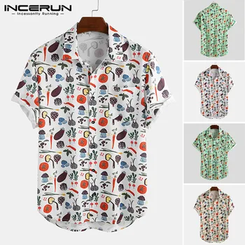 

Summer Men Hawaiian Shirt Printing Streetwear 2020 Brand Men Clothing Short Sleeve Beach Lapel Breathable Casual Shirts INCERUN