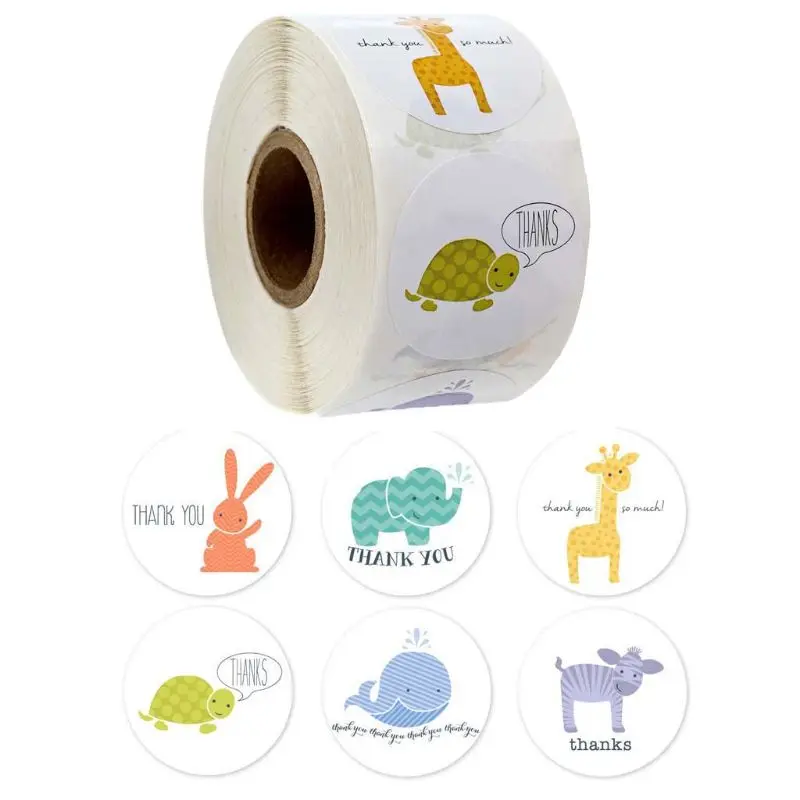 

500pcs/roll 6 Styles Animals Thank You Reward Stickers Labels Scrapbooking Kids