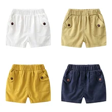 DE PEACH/Новинка года, хлопковые шорты с карманами на пуговицах для маленьких мальчиков детские повседневные штаны для мальчиков, пляжные шорты для девочек, для детей ростом от 90 до 130 см