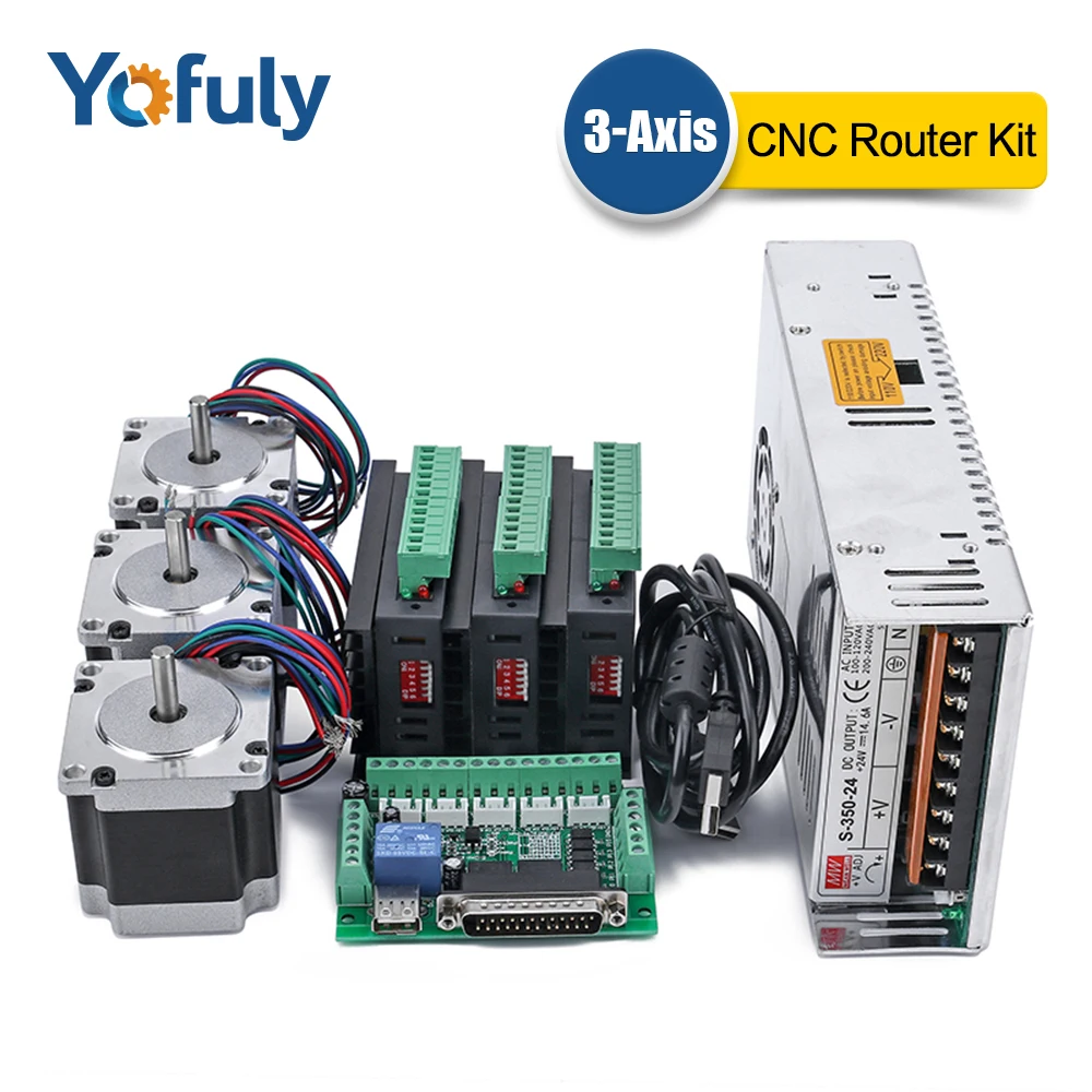 350W Power Supply 24VDC 1 Breakout Board and Parallel Cable for 3D CNC 4 Axis Nema 23 Stepper Motor 1.2N 56mm+TB6600 Diver 4A
