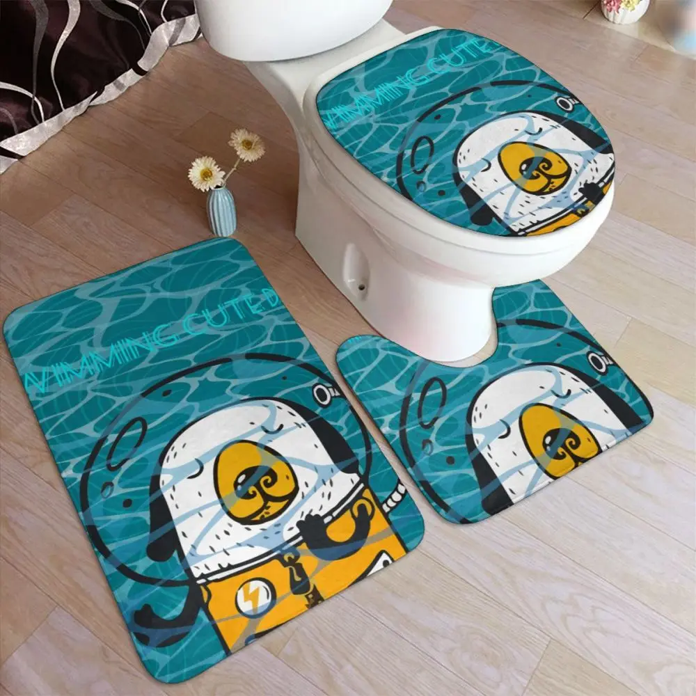 

CHARM HOME Swimming Cute Corgi Dog Pool Party Bathroom Antiskid Pad 3PCS/Set Toilet Seat Cover Anti-slip Bathroom Accessories