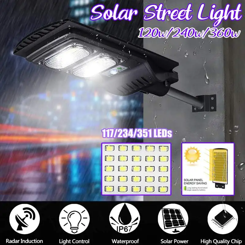 

120/240/360W Solar Street Light Dusk to Dawn Outdoor Security Light 7000K IP65 Waterproof Floodlight Yard Light