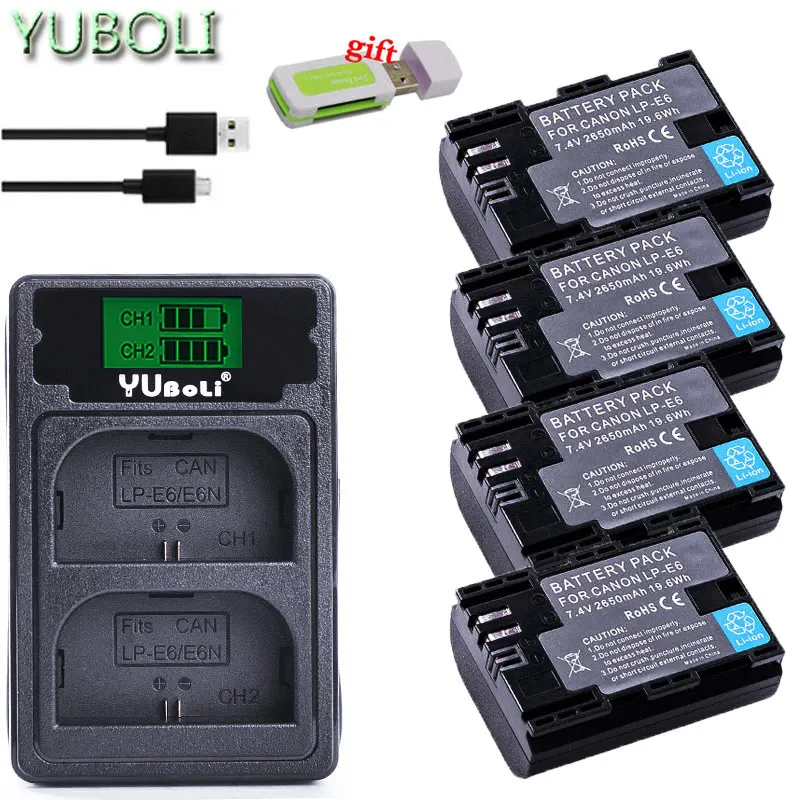 charger and 4battery Декодированный lpe6 bateria lp e6 E6N LP-E6N LP-E6 батарея+ двойное зарядное устройство для Canon 5D Mark II Mark III 6D 7D 60D 60Da 70D 80D DSLR - Цвет: charger and 4battery