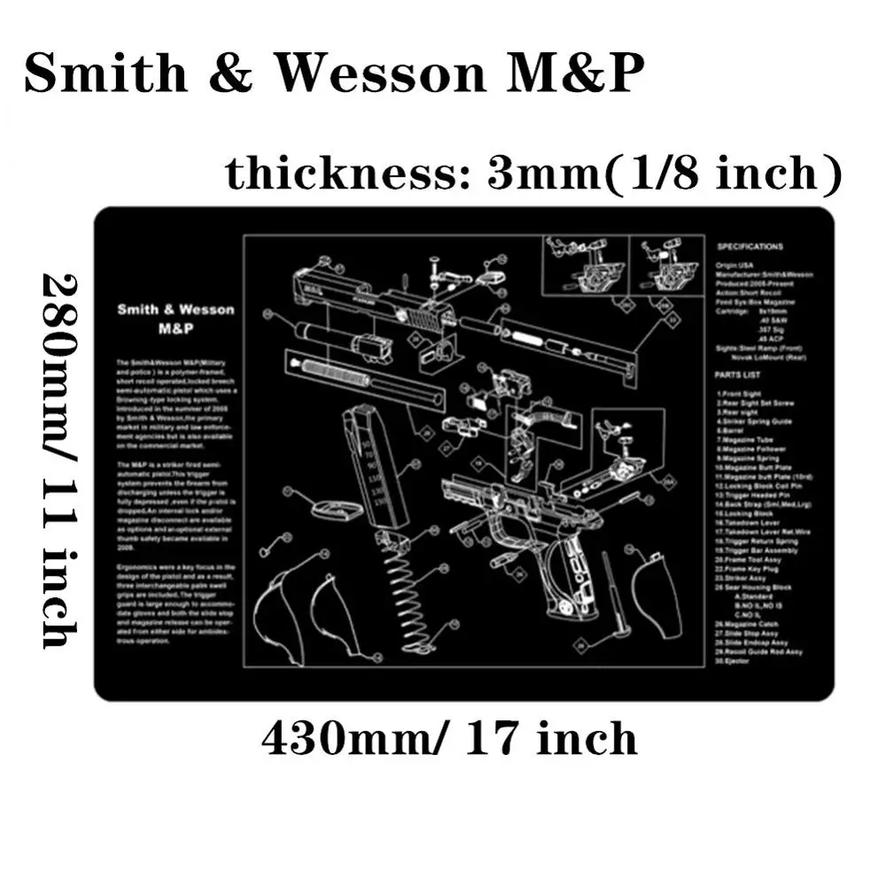 Smith Wesson Большой чистящий коврик для ружья AR15 AK47 Glock 1911 SIG винтовка пистолет оружейный оружейник разборка ремонт набор инструментов для сборки скамьи колодки - Цвет: Smith Wesson