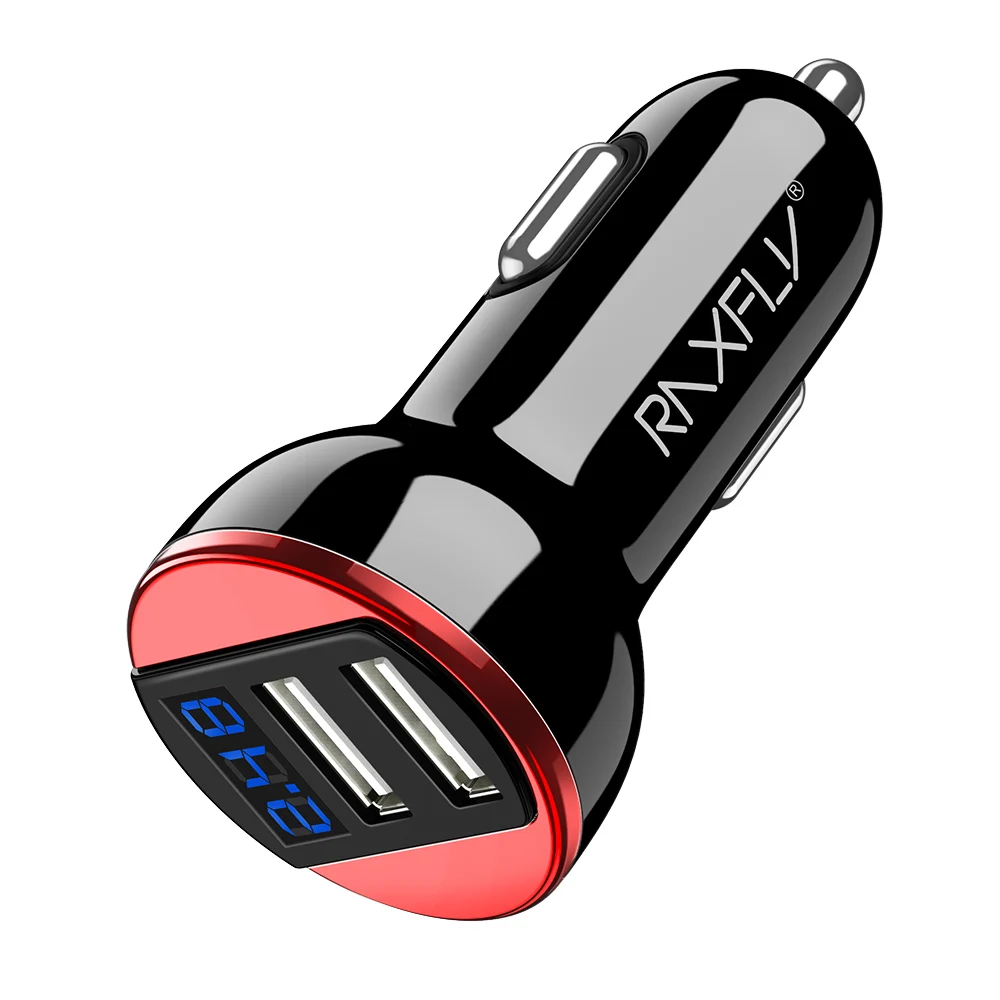 Red Black USB raxfly автомобильное зарядное устройство для Xiaomi автомобильное зарядное устройство USB зарядное устройство для автомобиля Быстрая зарядка для iPhone samsung huawei светодиодный дисплей 5 В/2,4 А - Тип штекера: Red Black