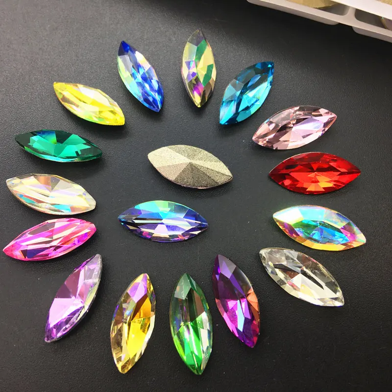 Topstone-7x15mm-9x18-mm-Navette-K9-Glass-Crystal-Horse-Eye-Pointed-Back-Rhinestones-Laser-Mix-Colors