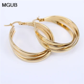 

Stainless steel 3-in-one gold color personality fashion Female earrings 35mm size 10mm wide Hoop earrings LH518