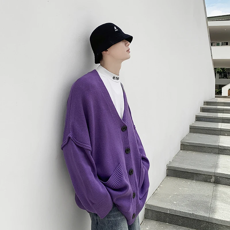 Autumn Cardigan Men Fashion Solid Color Casual V-neck Knit Sweter Jacket Streetwear Loose Long Sleeve Sweaters Man Clothes S-2XL Autumn Cardigan Men Fashion Solid Color Casual V-neck Knit Sweter Jacket Streetwear Loose Long Sleeve Sweaters Man Clothes S-2XL