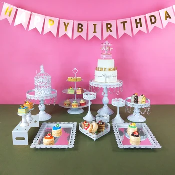 

14 Piece mirrors Cake Stand Set Round Metal Crystal Cupcake Dessert Display Pedestal Wedding Party Display