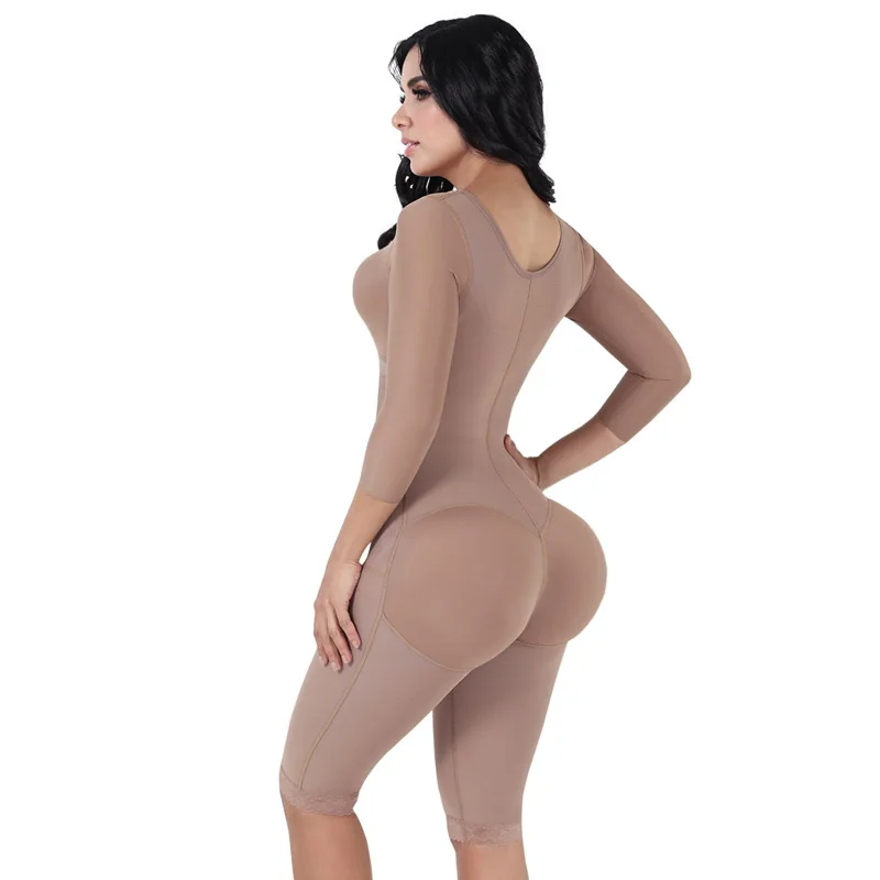 Long Bodyshaper With Brassier And Sleeves 3 Levels of Frontal Hooks Fajas Colombianas Mujer Culotte Gainante Ventre Plat