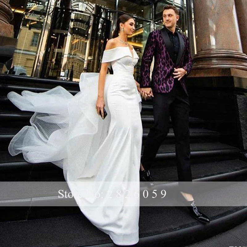 Элегантные атласные Свадебные платья Русалка с открытыми плечами Vestido de Novia длина до пола свадебное платье со съемным шлейфом