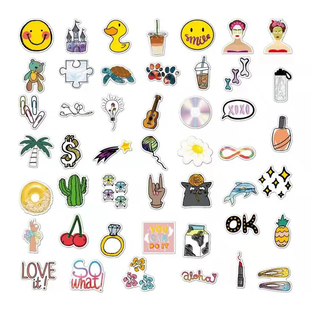 

47pcs don't repeat Waterproof Repeatable paste cute cartoon suitcase stickers