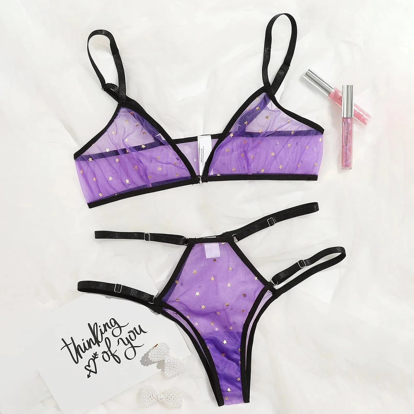 Комплект женского нижнего белья bielizna damska с золотыми звездами и луной вышивкой