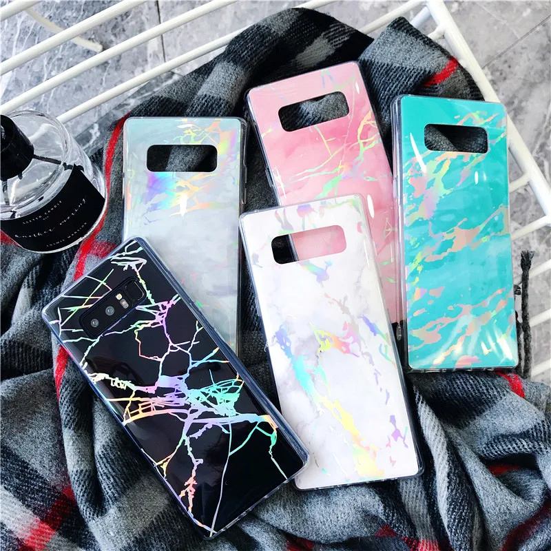 

Laser Glossy Marble phone Case For Samsung Galaxy S7 S8 S9 S10 S10E Note 8 9 10 Plus Pro Edge Silicone Protective Cover Case