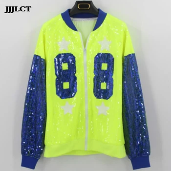 

European and American style new street hipster zipper jacket female hip hop style letter 88 long sleeve performance clothing