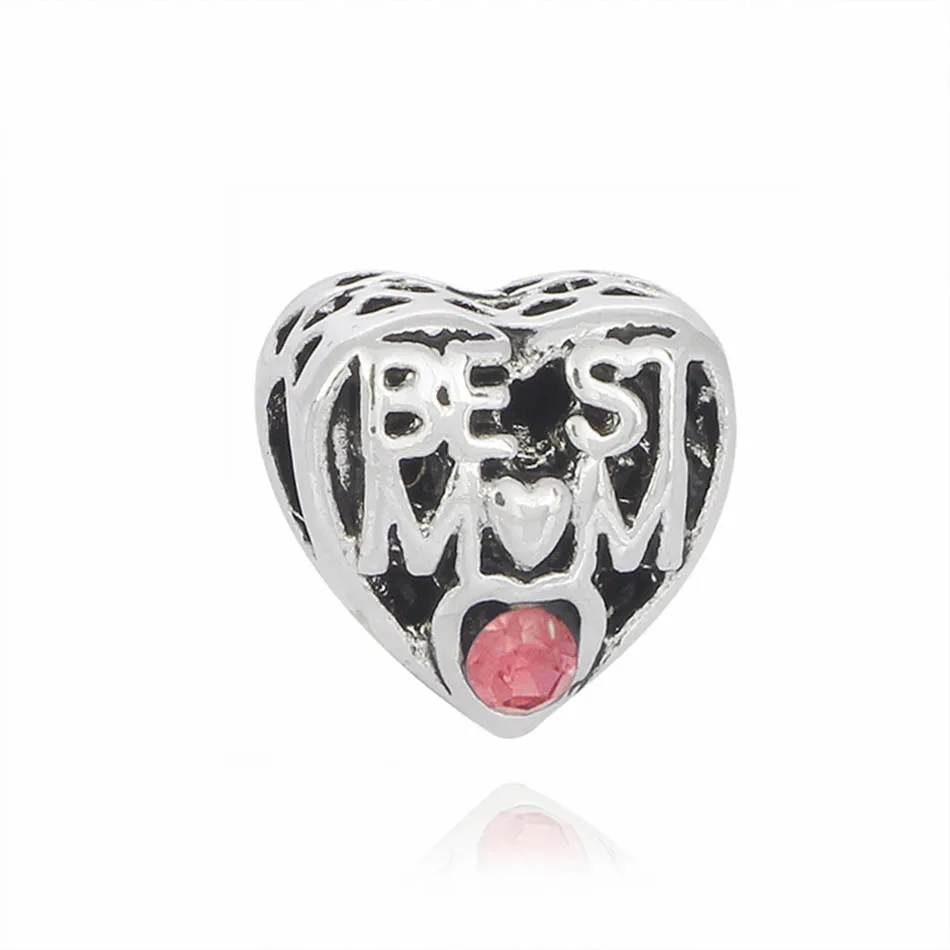Посеребренные Лучший Надписи MOM Love Heart с украшением в виде кристаллов бисеры соответственные Пандоре обаятельные браслеты браслет, сделай сам, ювелирное изделие - Цвет: Red