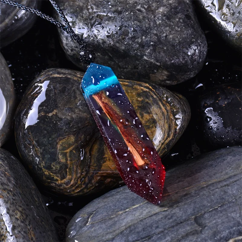 Resin Wood Pendant Новинка, модное цветное ожерелье из смолы и дерева, ручная работа, регулируемая подвеска из натурального дерева и смолы, креативная цепочка на свитер, ювелирное изделие - Окраска металла: Resin Wood Pendant