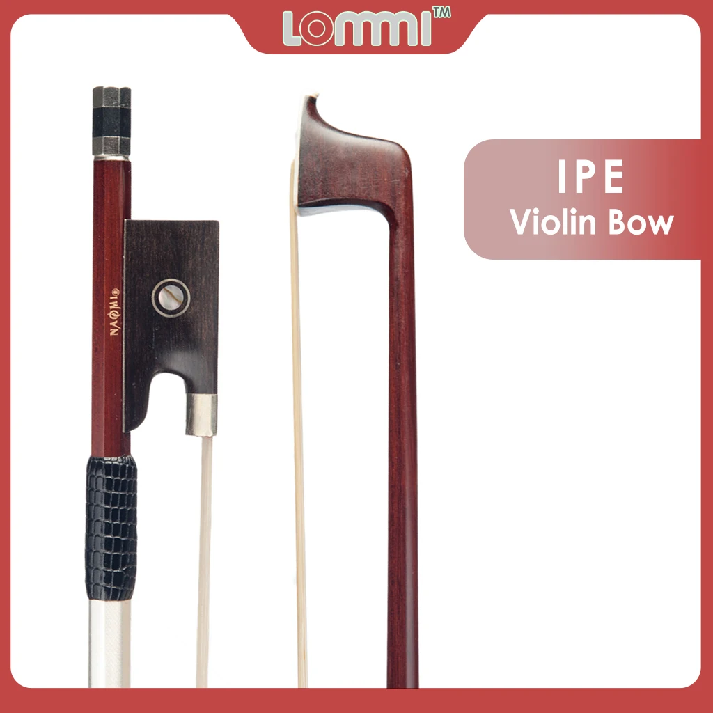 LOMMI IPE Bow 4/4 Full Size Violin Bow White Horsehair Lizard Skin Grip Ebony Frog Parisian Eye Inlay For Advanced Player lommi grid carbon fiber viola bow 15 or 16 white mongolia horse hair ox horn frog paris eye inlay cupronickel accessories