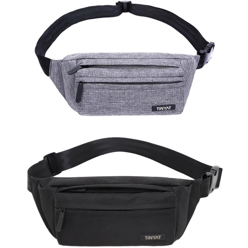 Мужская поясная сумка Tinyat серая Повседневная функциональная большая для