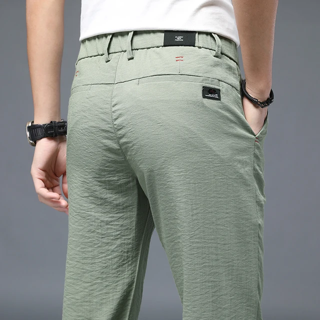 Spring Summer New Casual Pants Men Soft Linen fabric Slim Fit Thin Fashion Gray Green Khaki Trousers Male Brand Clothing 28-38 6