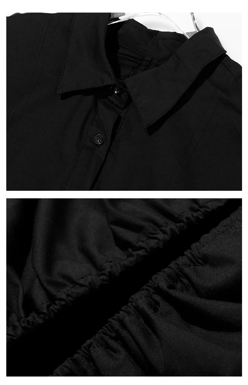 [EAM] Женская Черная Асимметричная блузка с завязками, новая свободная рубашка с отворотом и длинным рукавом, модная весенняя Осенняя JZ520
