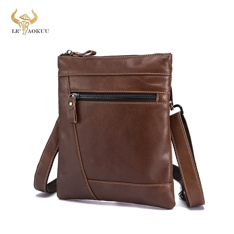 

Quality Leather Male Design Shoulder Messenger bag Casual fashion Cross-body Bag 9" Tablet School University Student bag 7001