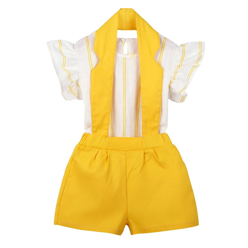 HE Hello Enjoy/детская одежда для девочек летние детские комплекты одежды футболка с принтом с героями мультфильмов+ сетчатые юбки на подтяжках одежда для малышей - Цвет: LH154 yellow