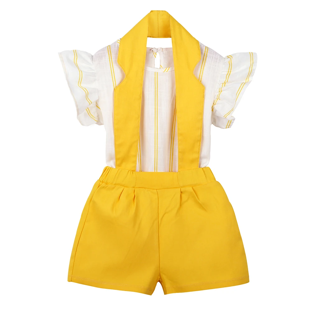 LH154 yellow HE Hello Enjoy/детская одежда для девочек летние детские комплекты одежды футболка с принтом с героями мультфильмов+ сетчатые юбки на подтяжках одежда для малышей - Цвет: LH154 yellow