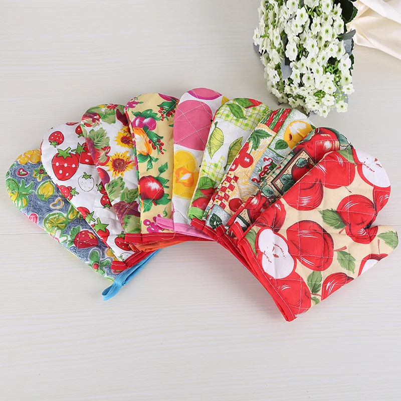 1PC Random Color 1 шт. Арамидные противопожарные перчатки с фруктовым цветочным узором, термостойкие перчатки для барбекю, кухонные прихватки, перчатки для гриля, перчатки для выпечки - Цвет: 1PC Random Color