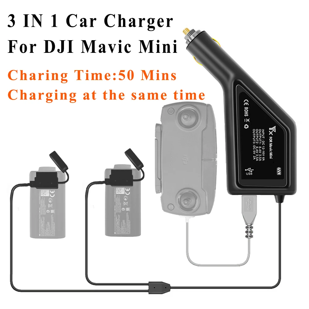 Crazy Sale ACD Car Charger Vehicle Outdoor Fast Multi Charging Battery Remote Control Power Charger Hub USB Port For DJI Mavic Mini Accessories 