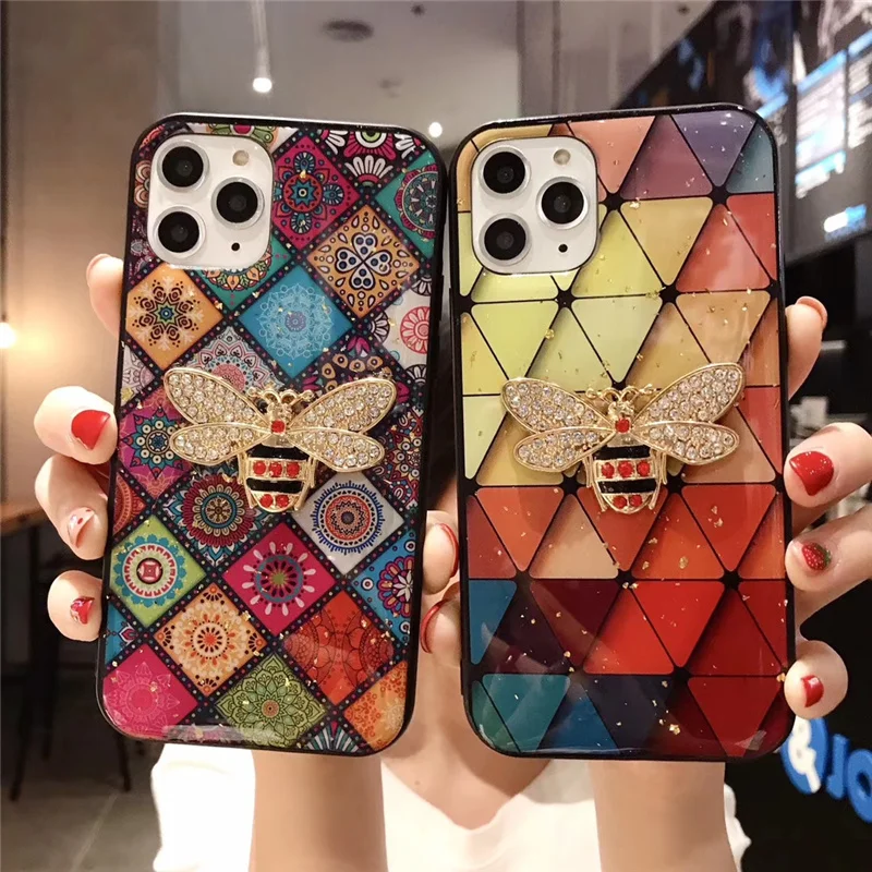 

Bee diamond design phone cases for coque iphone 11 case xr 6 6s 6 s plus iphone 7 8 plus xs max glitter agate marble funda cute